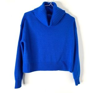 Bar III Royal Blue Cropped Knit Cowl Neck Sweater